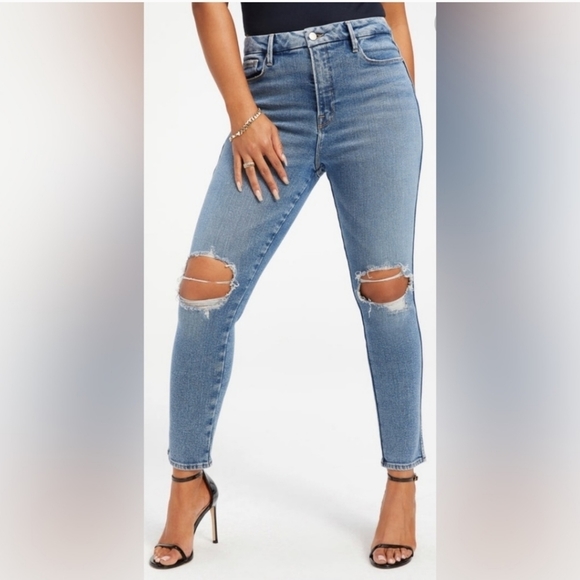 NWT Good American Good Legs Distressed Knee Skinny Jeans $155 - Picture 2 of 11